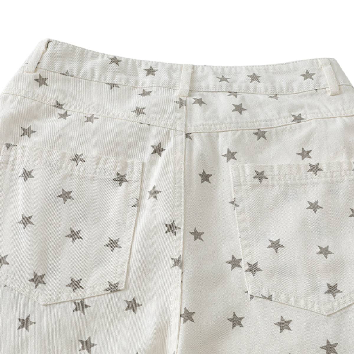 Washed Star Print Wing Detail Relaxed Wide-Leg Cropped Denim Pants