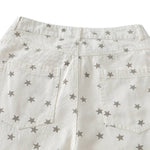 Washed Star Print Wing Detail Relaxed Wide-Leg Cropped Denim Pants