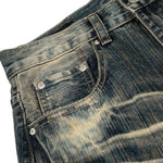 Men's Washed Faded Wide Leg Curved Denim Pants Distressed Punk