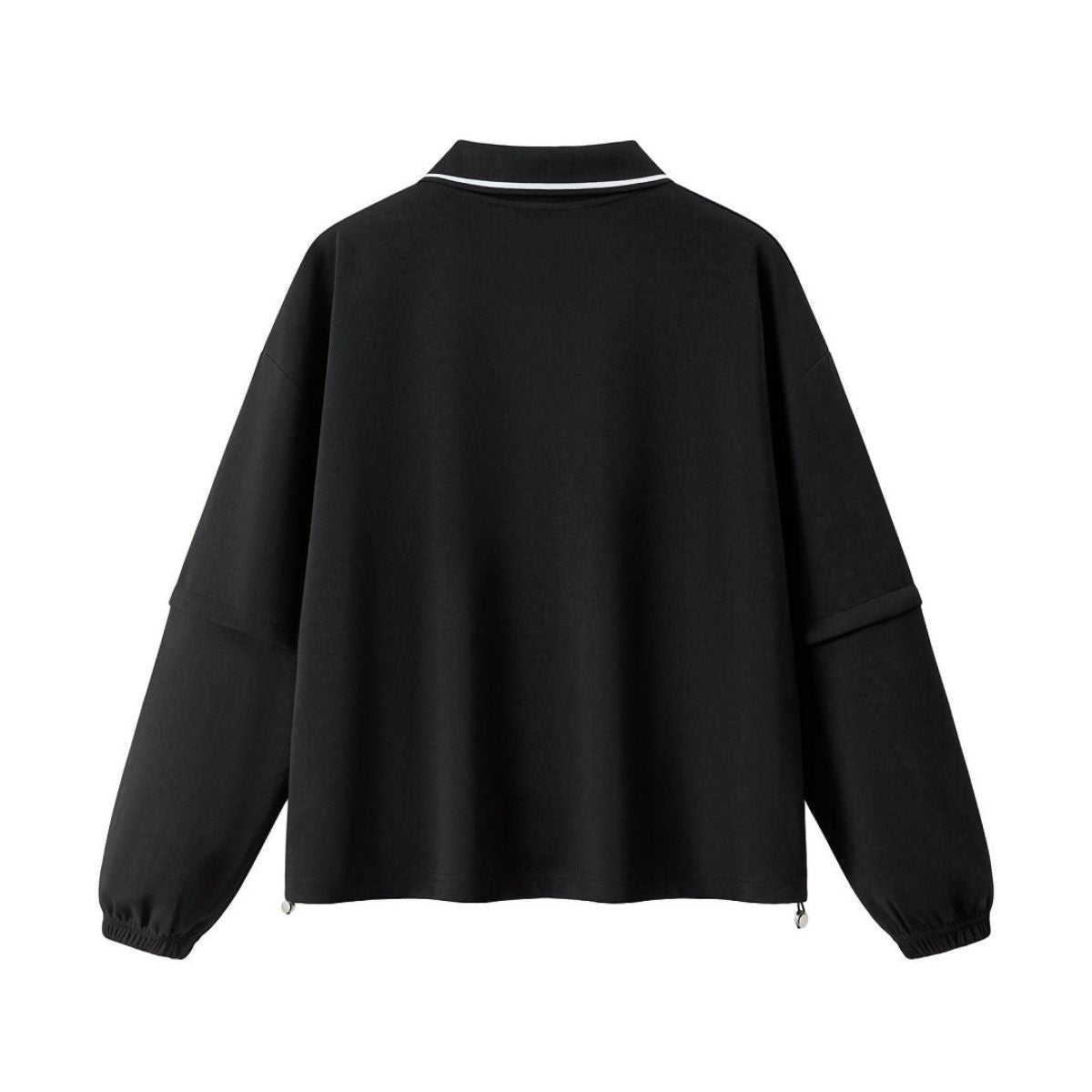 V‑Neck Color‑Contrast Hem Adjustable Drawstring Elastic Polo Sweatshirt