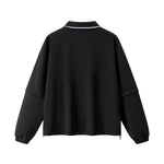 V‑Neck Color‑Contrast Hem Adjustable Drawstring Elastic Polo Sweatshirt