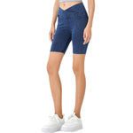 Crossover Waist Washed Stretchy Knit Denim Shorts
