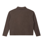 Waffle Knit Seagull Collar Drop‑Shoulder Loose Long Sleeve Top