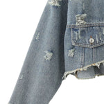 Asymmetrical Hem Cropped Ripped Denim Jacket