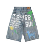 Graffiti Print Loose Fit Denim Shorts