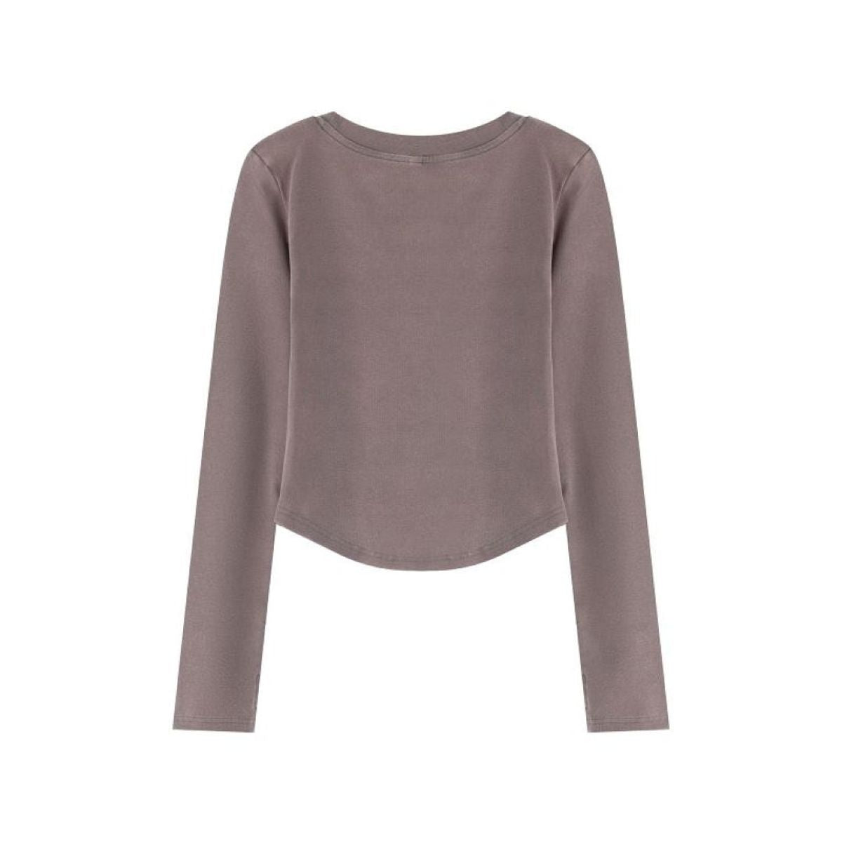 Women's Cotton Snow Wash U Neck Long Sleeve Cropped T-Shirt