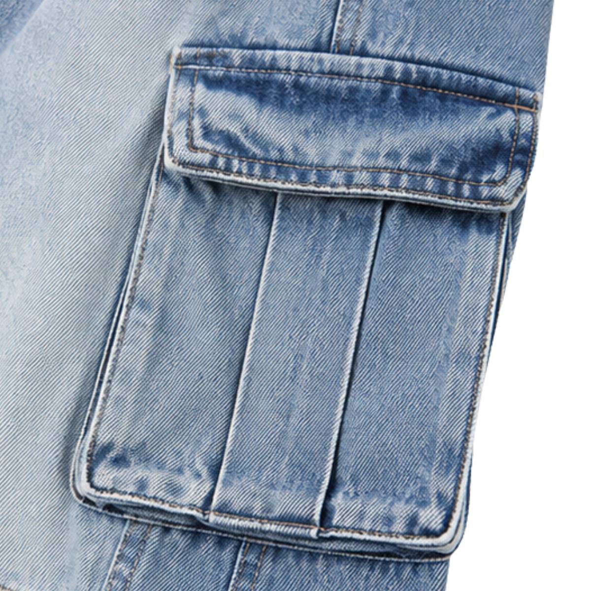 American Vintage Washed High-Waist Curved Wide-Leg Workwear Denim Pants
