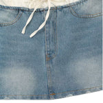 Double Waistband Washed Denim Mini Skirt