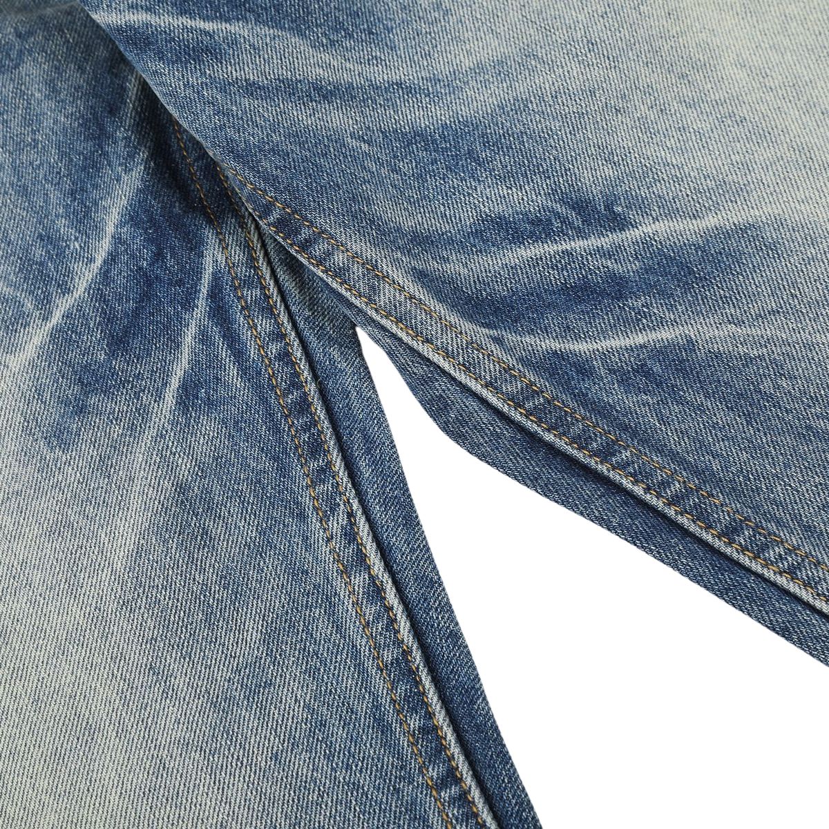 Washed Blue Lightning Design Relaxed Vintage Denim Jeans