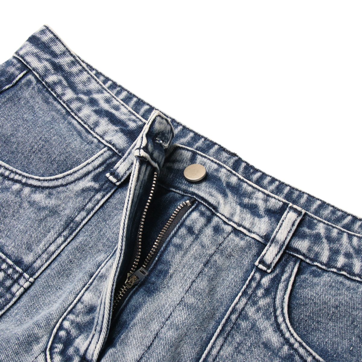 Raw Hem Cargo Denim Midi Skirt