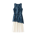 Sleeveless Patchwork Jacquard Denim Midi Dress