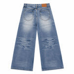 Bleached Rip Curved Wide Leg Denim Jeans
