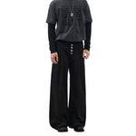 Button‑Fly Pleated Wide Leg Trousers