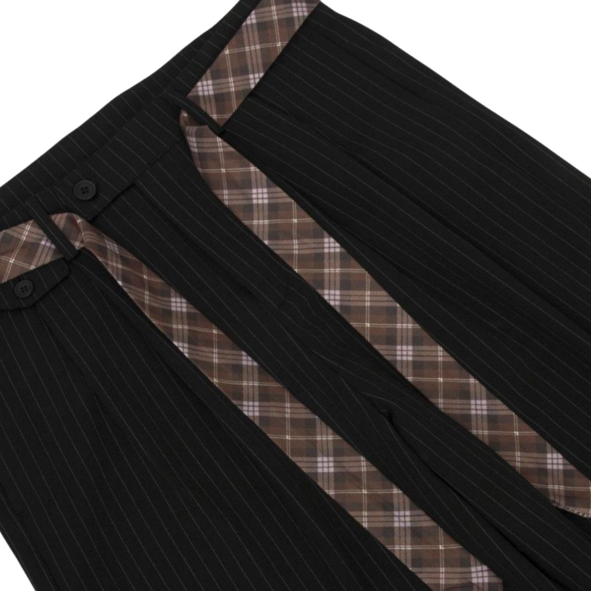 Washed Stripe Plaid Belt Relaxed Pants