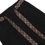 Washed Stripe Plaid Belt Relaxed Pants