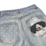 Washed Vintage Star Print Dog Distressed Relaxed Wide-Leg Bermuda Shorts