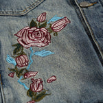 Casual Vintage Washed Floral Embroidered Hip-hop Denim Jacket