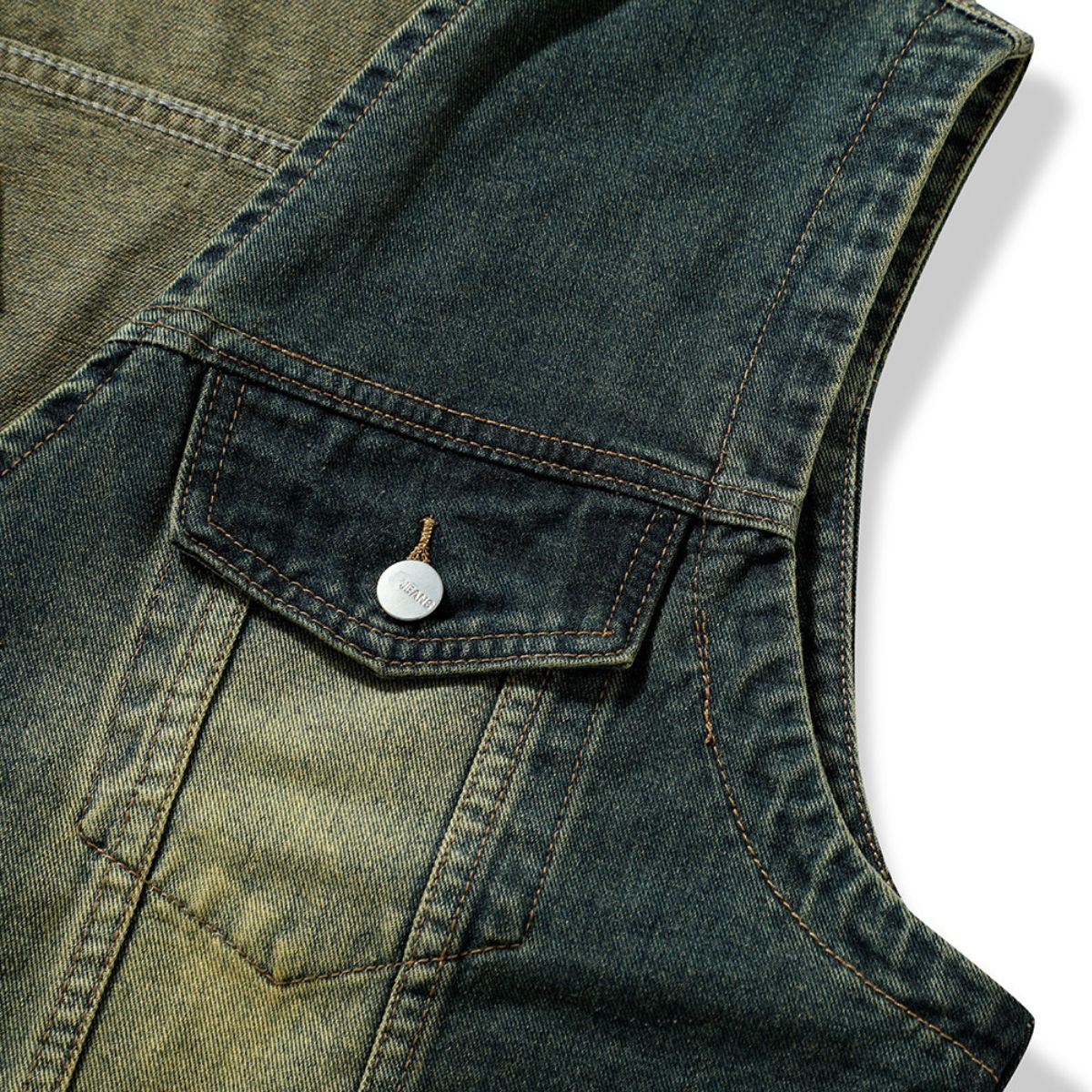 V-Neck Utility Denim Cargo Vest