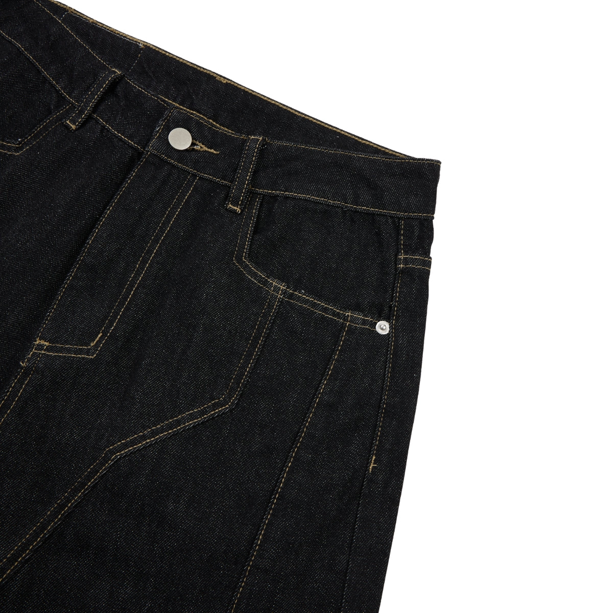 Raw Yellow-Stitch Wide-Leg Curved Baggy Denim Pants