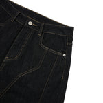 Raw Yellow-Stitch Wide-Leg Curved Baggy Denim Pants