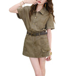 Minivestido vaquero de manga corta con cinturón