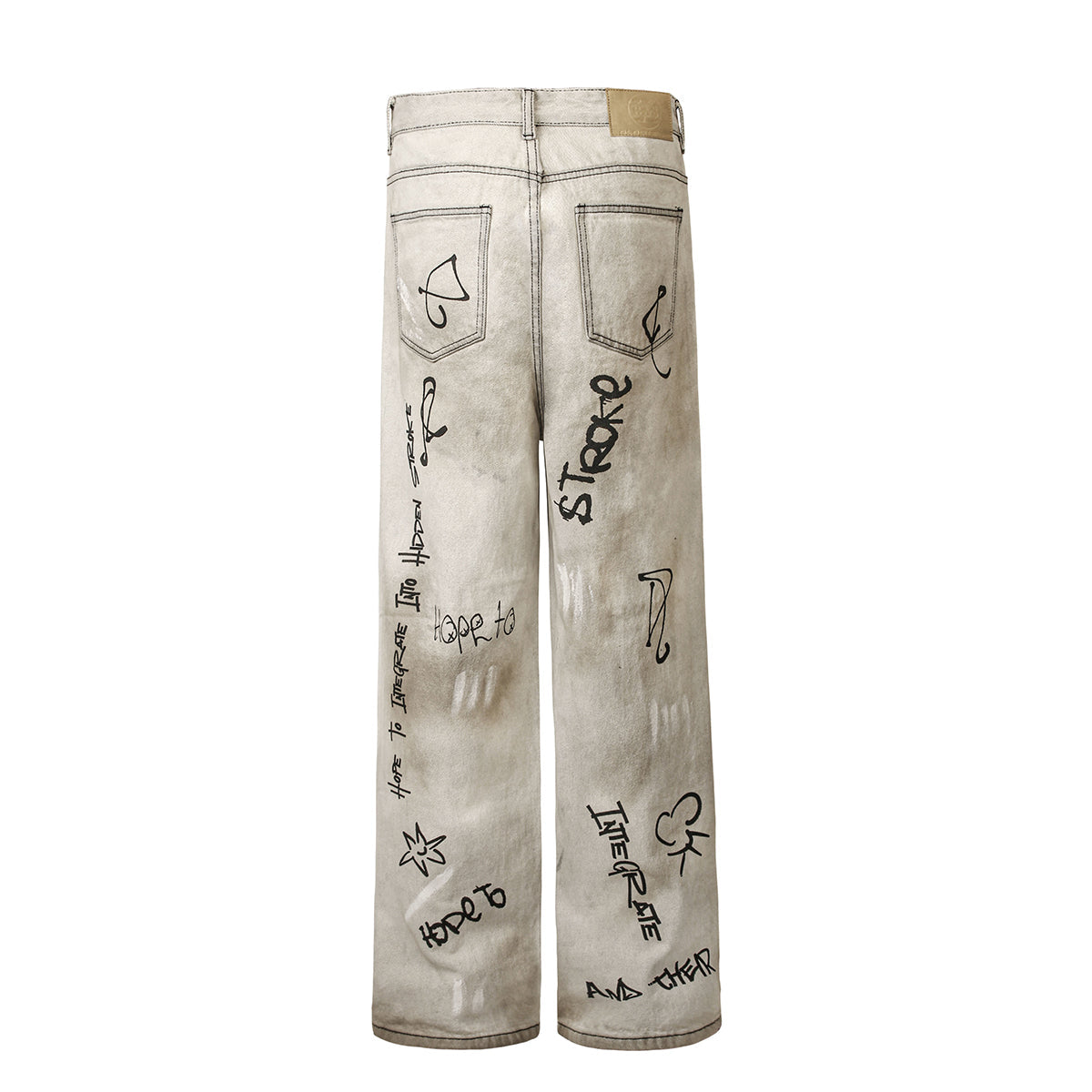 Graffiti Print Washed Wide-Leg Jeans