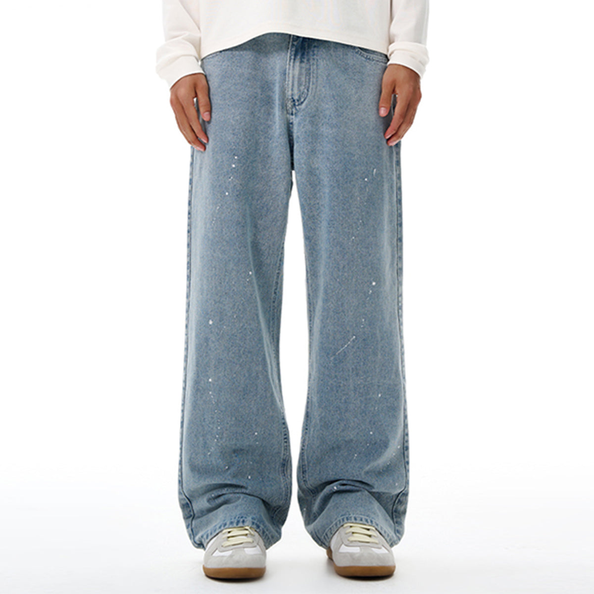 Artistic Paint Splatter Wide Leg Denim Jeans