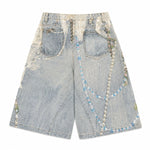Vintage Graphic Print Relaxed Fit Denim Capri Shorts