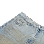 Layered Two-Tone Distressed Denim Bermuda Shorts