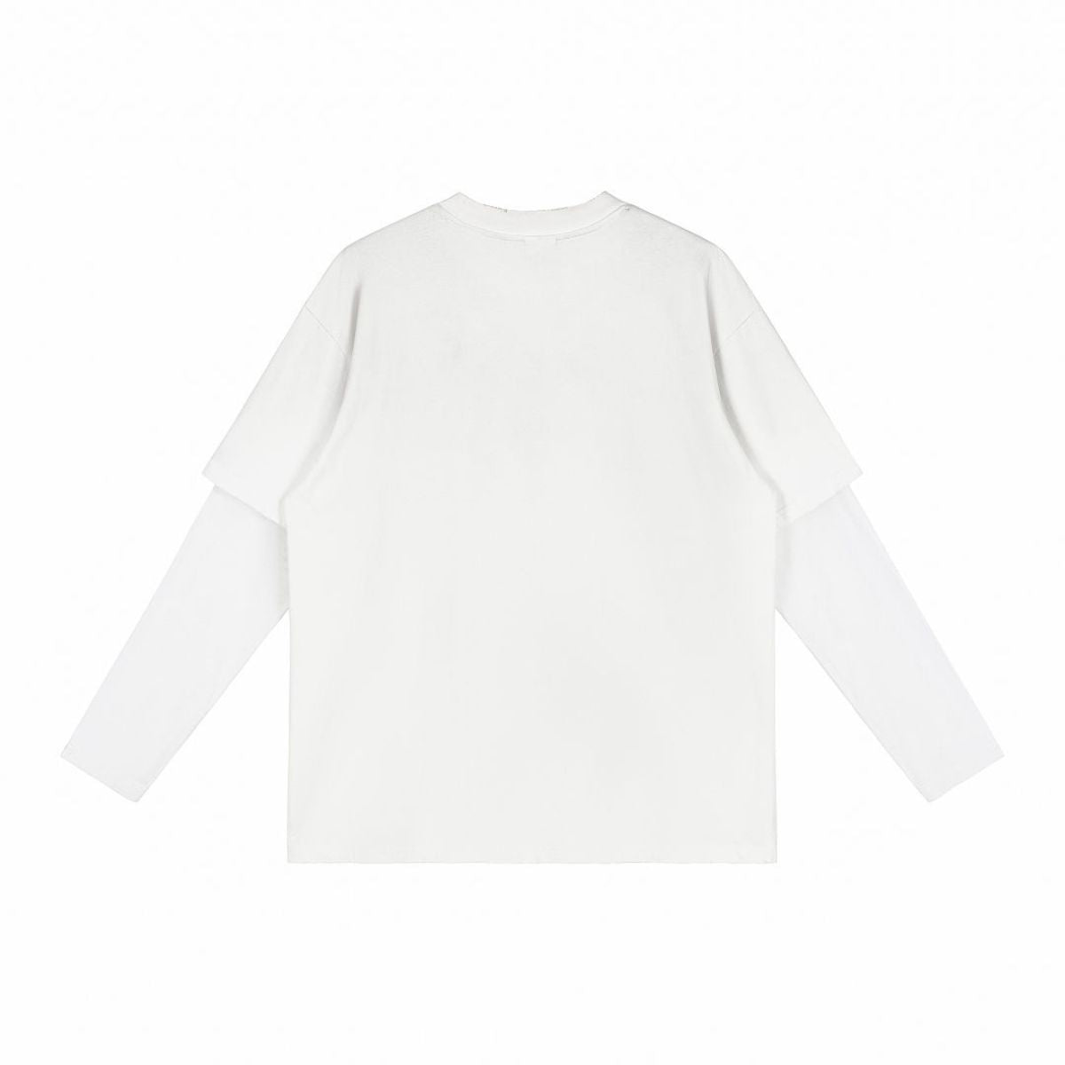 Acid‑Wash Distressed Layered‑Look Contrast Long Sleeve T‑Shirt