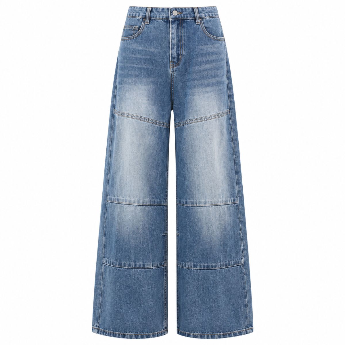 Panel Stitch Barrel Leg Denim Jeans