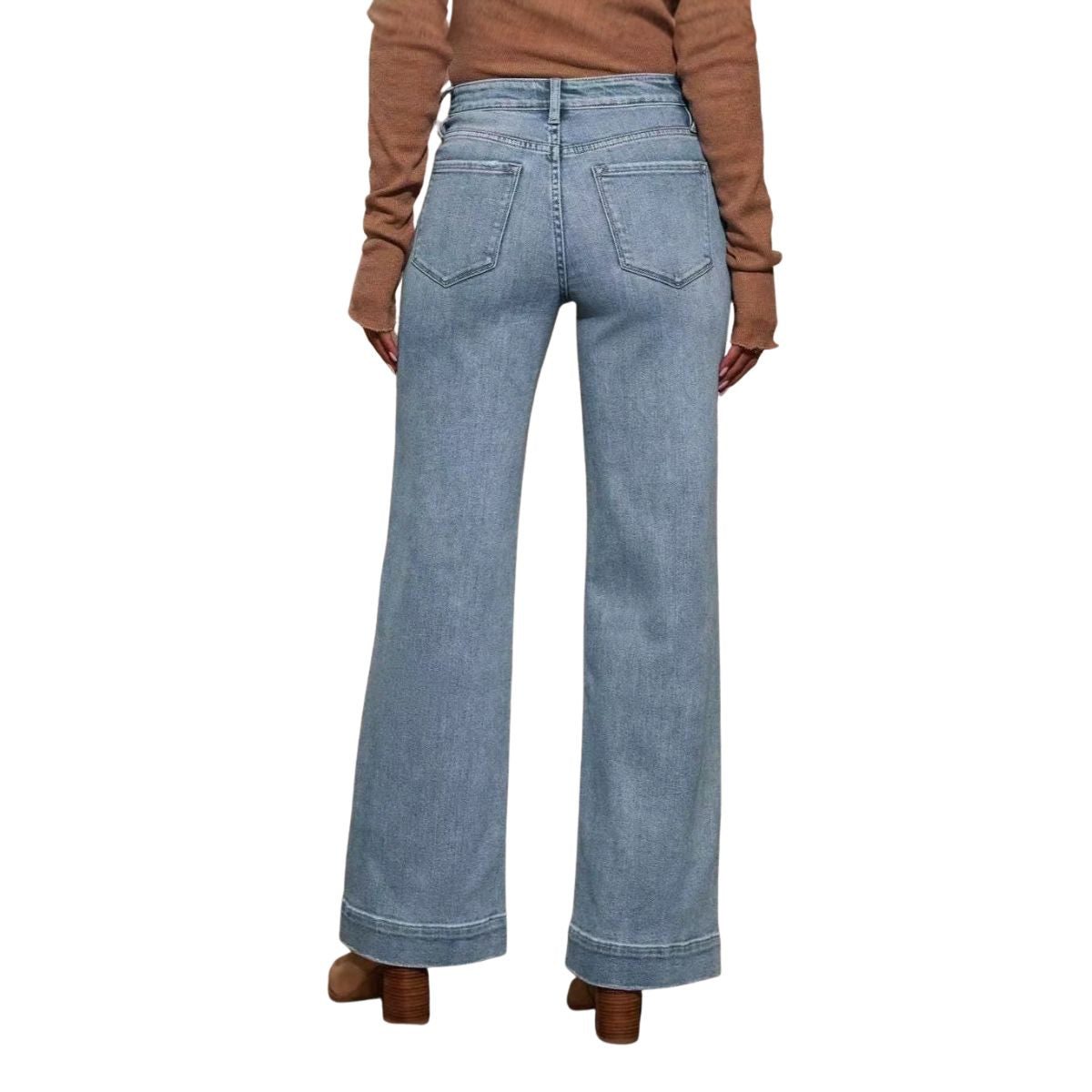 Women's Solid Color Pocket High Rise Straight Leg Jeans