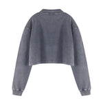 Heavyweight Snow Wash Collared Cropped Long Sleeve Sweatshirt