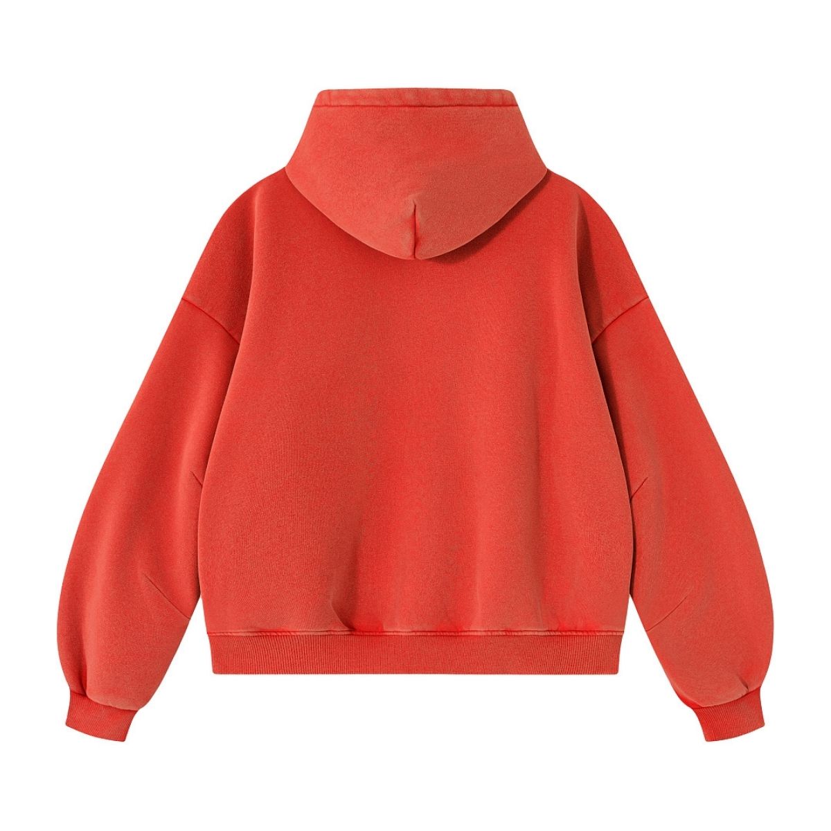 Vintage Washed Distressed Curved‑Sleeve Fleece‑Lined Hoodie