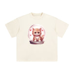 Valentine Kitten Globe Graphic Tee-INNBLAC Fashion Apparel