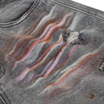 Men's Distressed Washed Denim Cargo Pants Wide Leg Paint Tie-Dye Unique