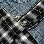 Men's Retro Plaid Patchwork Fake Two-piece Denim Jacket