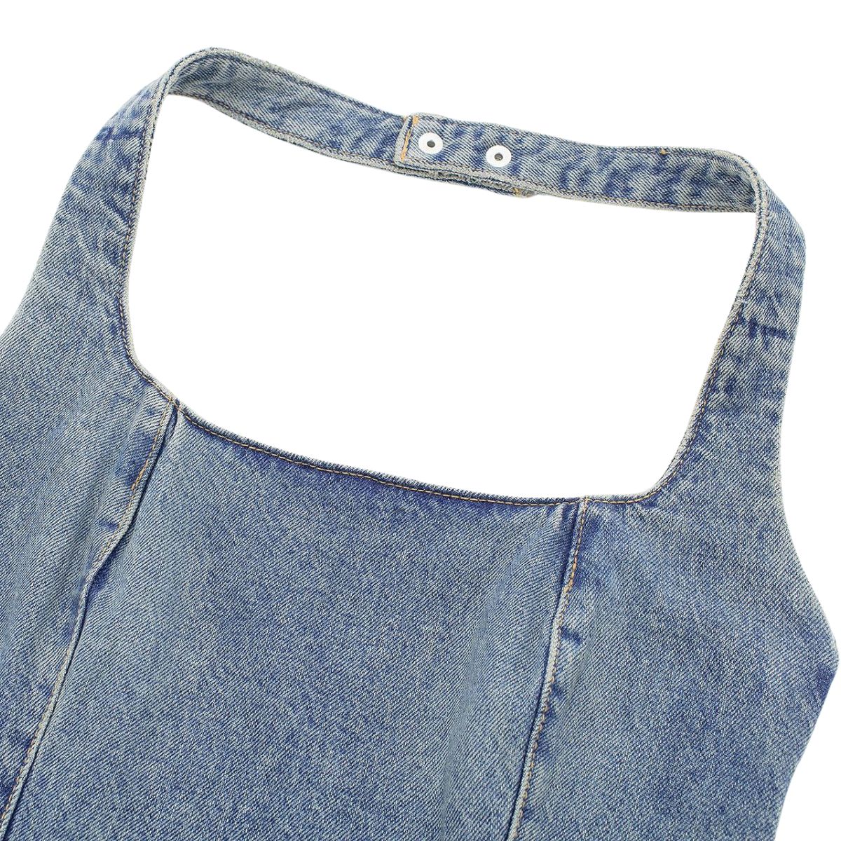 Falda vaquera con bordado de perlas y lavado vintage