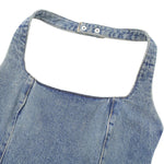 Falda vaquera con bordado de perlas y lavado vintage