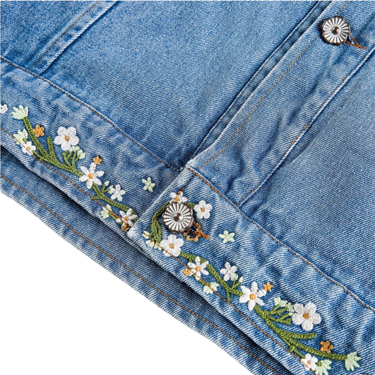Men&Women's Retro Washed Gradient Floral Embroidered Denim Jacket