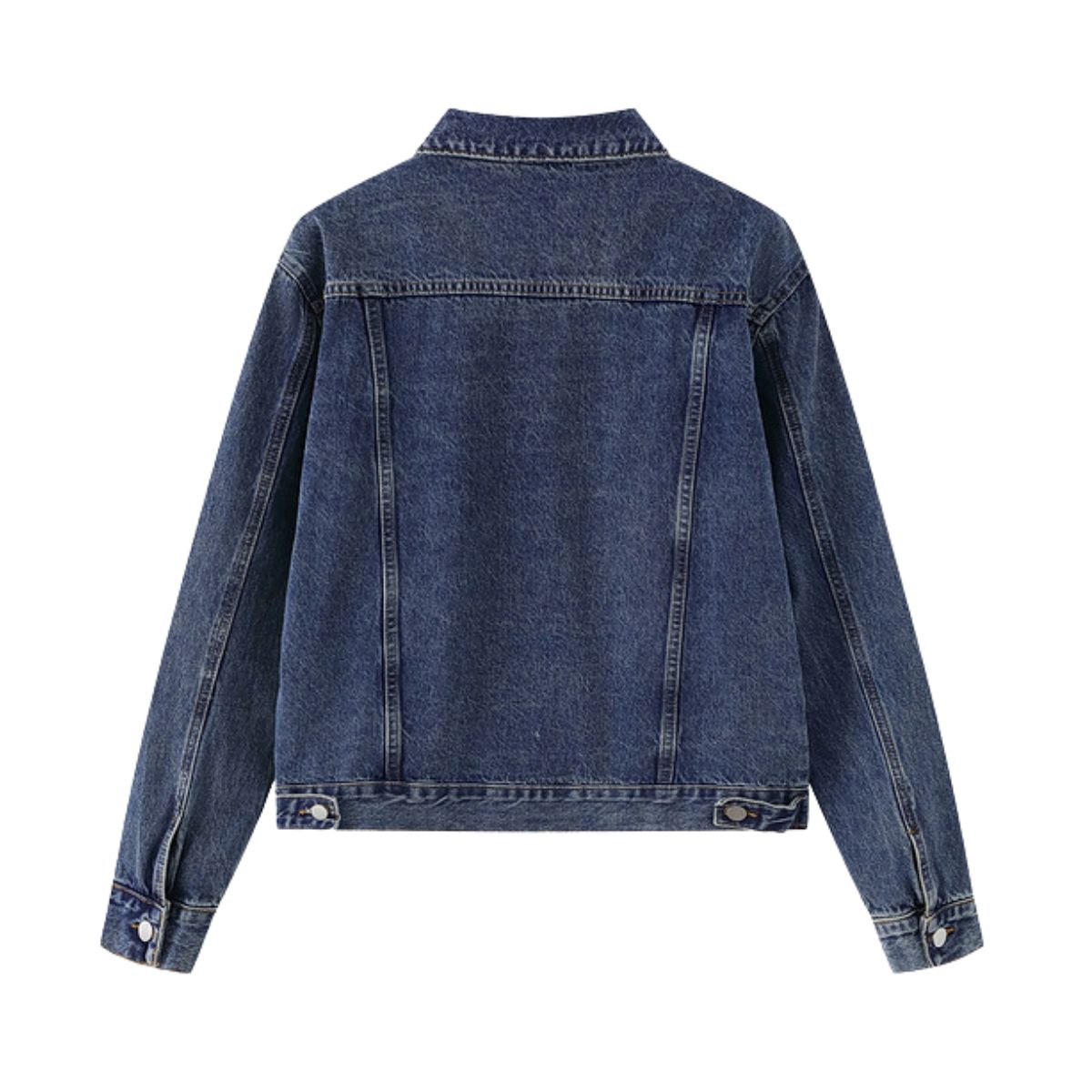 Unisex Commuter Workwear Style Single-breasted Lapel Straight Denim Jacket