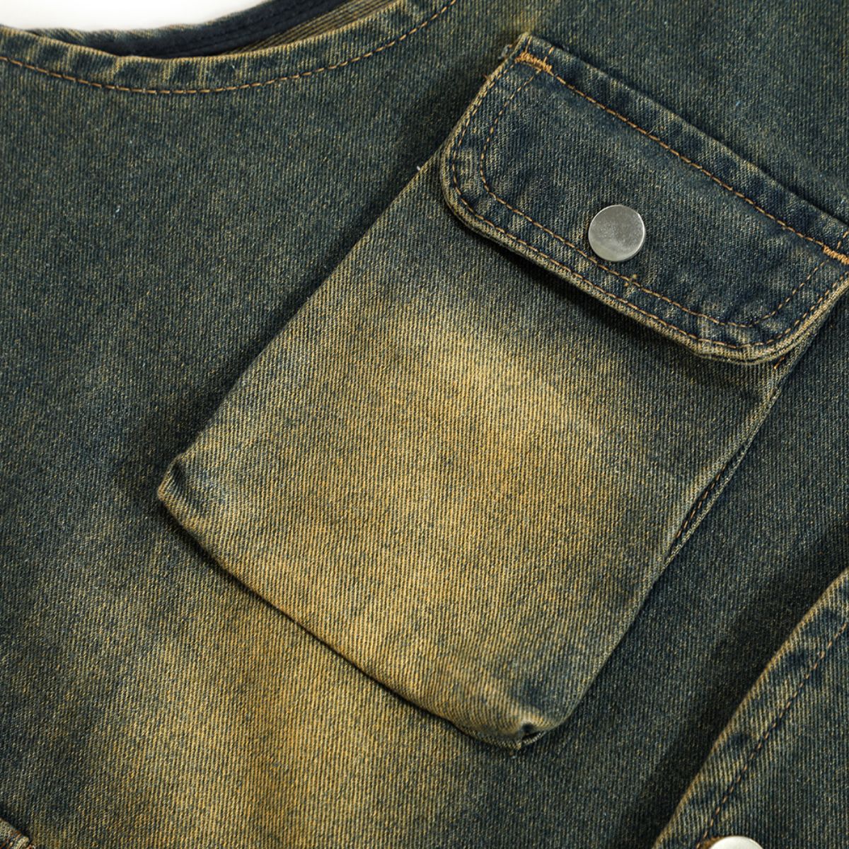 Relaxed Washed Denim Tactical Vest