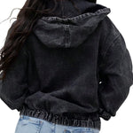 Women's Zip Up Hooded Cropped Denim Jacket