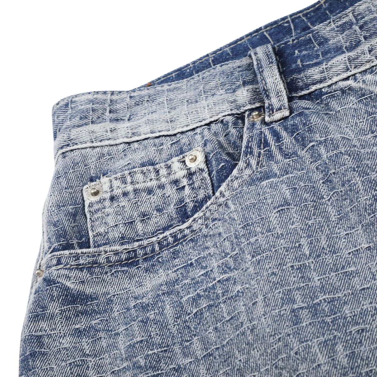 Vintage Washed Textured Denim Bermuda Shorts