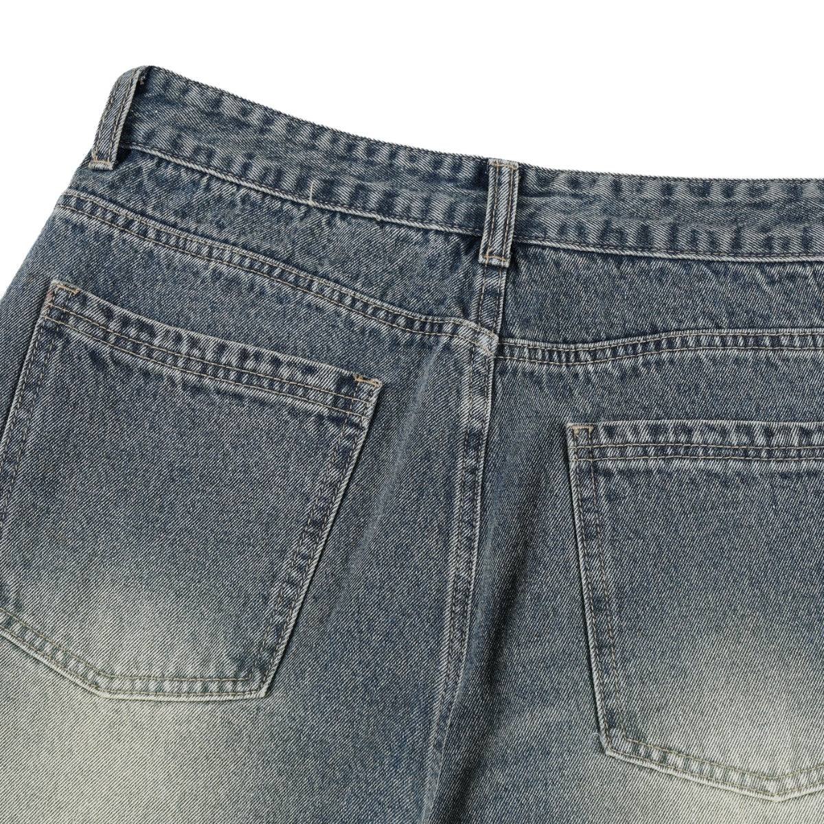 Laser Print Vintage Curved Denim Wide Leg Jeans