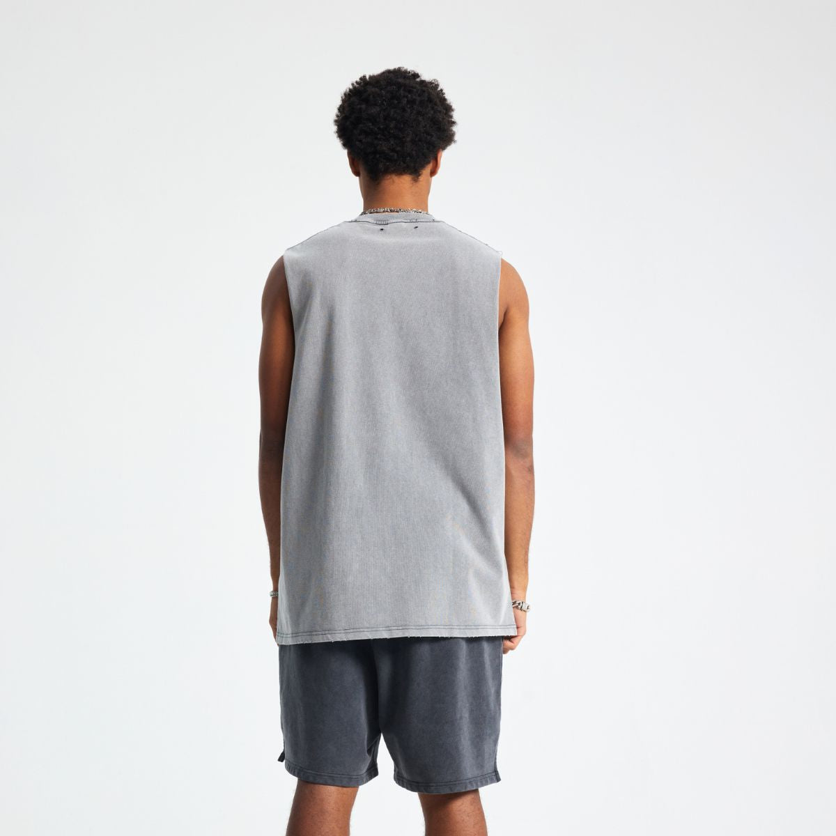 Distressed Raw Edge Sleeveless Tee 8oz