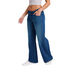 Women High Waist Wide Leg Whisker Spray Wash High Stretch Denim Pants