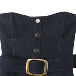 Falda vaquera con bordado de perlas y lavado vintage