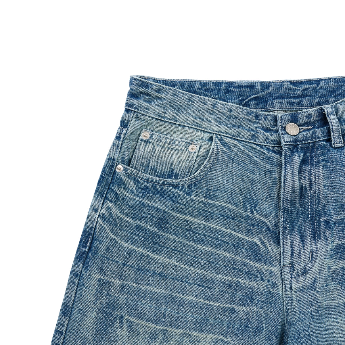 Medium Blue 3D-Whisker Baggy Jeans