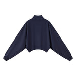 Mock Neck Drop Shoulder Sweatshirt Loose Sleeve Curved Hem